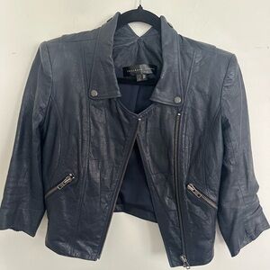 Theyskens Theory Blue lamb Leather Moto Biker Jacket with Zipper Sleeves, P